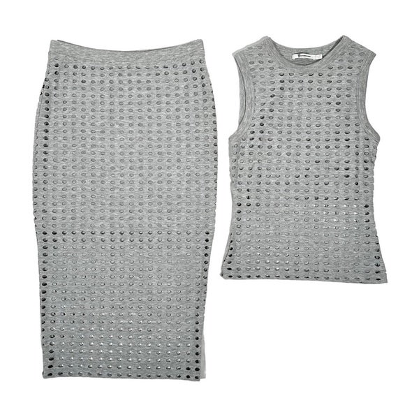 T by ALEXANDER WANG Netted Eyelet Jersey Skirt + Tank Matching Set - Picture 2 of 13